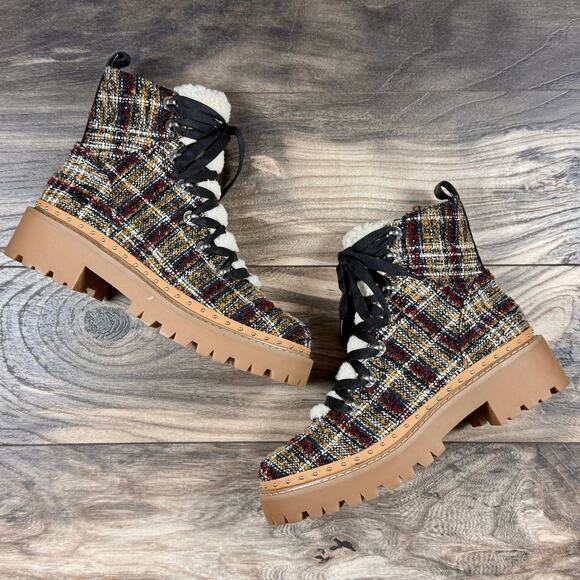 NIB Steve Madden 8M Rainier Lace Up Lug Sole Ankle Boots Rust Multi Studded - Picture 2 of 12